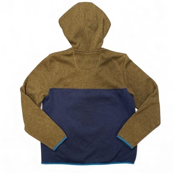 L.L. Bean Hoodie Sweater Fleece Snap Neck Henley Pullover Brown Blue Mens Med - Picture 2 of 8